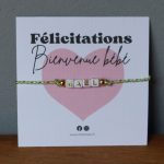 Carte de Naissance "bienvenue bébé" avec bracelet prénom